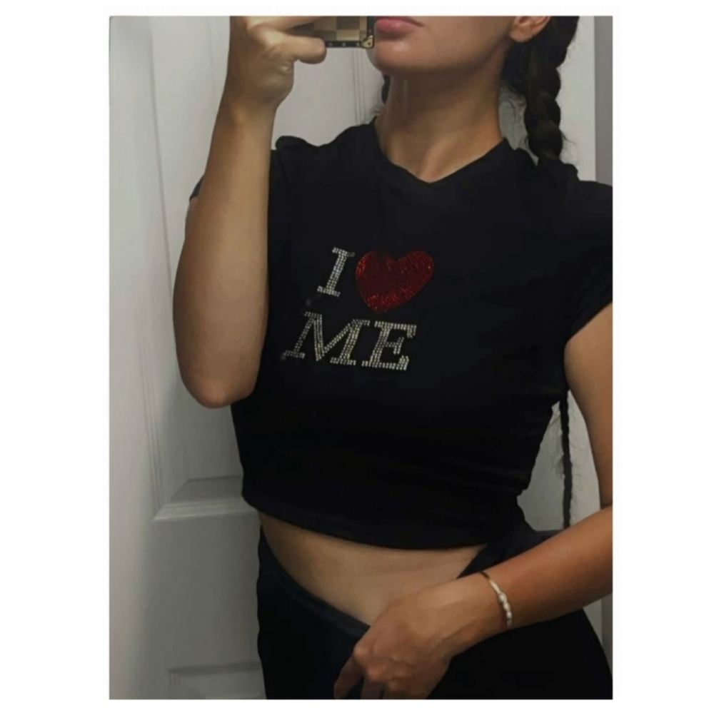 NWT! I LOVE ME Rhinestone y2k Baby Tee